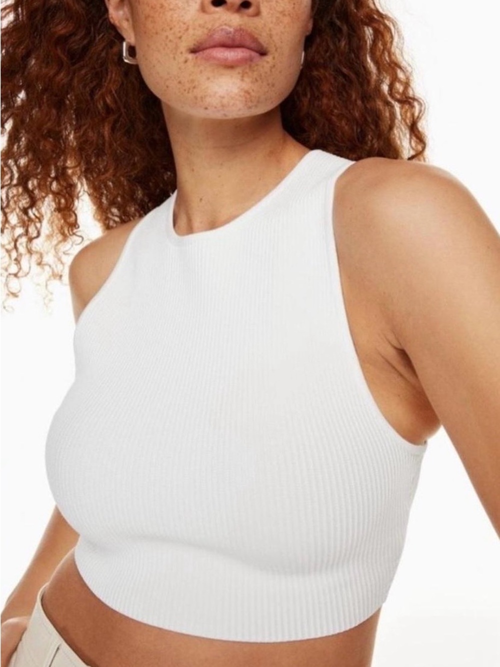 Babaton Sculpt Knit Racer Cropped Tank in White
